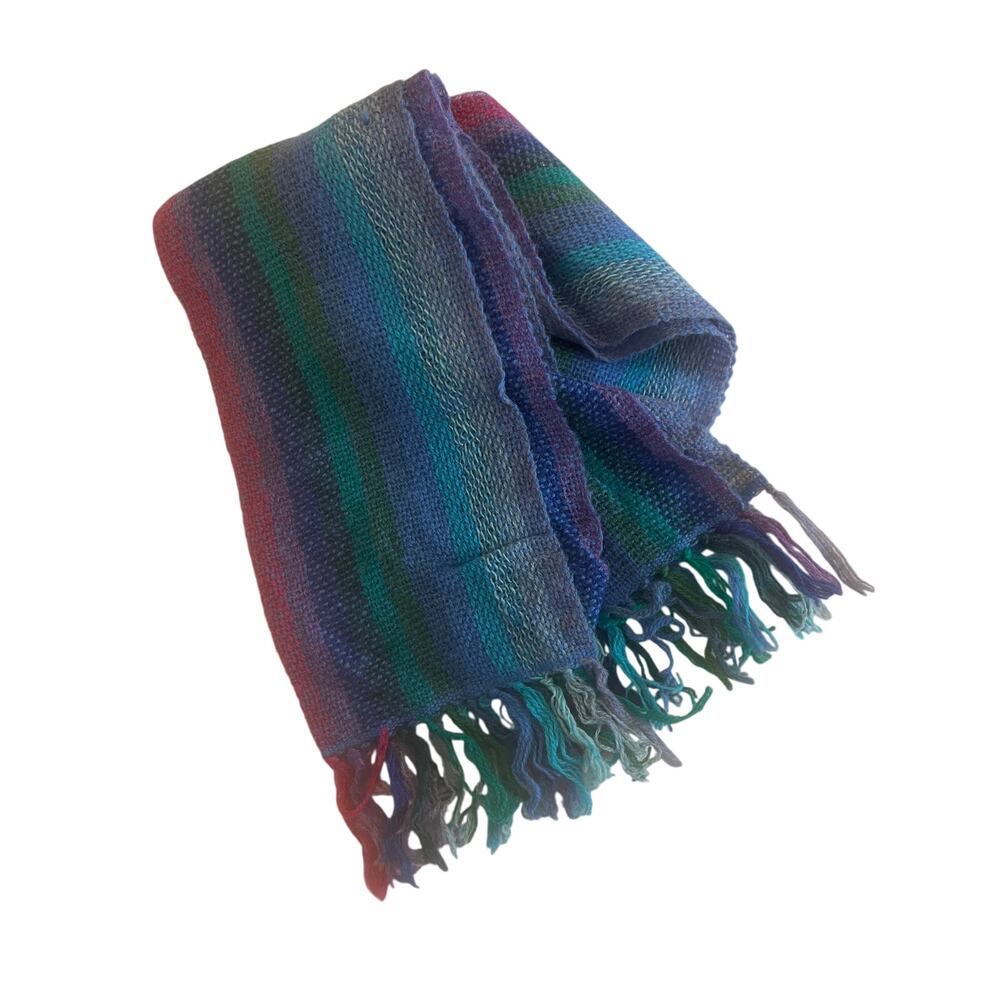 Multicolor Irish Woven Fringe Scarf - Blue / Green / Purple